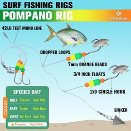 Pompano-Rigs-for-Surf-Fishing-Saltwater-Gear with Double Circle & Wide Gap Hook-6-Pack Surf Fishing Tackle
