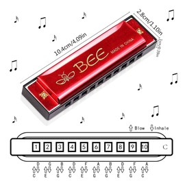 Harmonica, Pack of 2 Children's Harmonica, 10 Holes Harmonica, Diatonic, Mouthharp, Harmonica C, Major Blues Harmonica, Harmonica for Children, Student, Advanced and Beginners (Red)