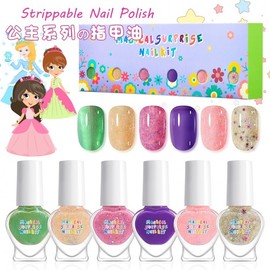 [Overseas] Children's Manicure Princess Kids Manicure Set Aquatic Quick-Drying Grilling Nail Art Character Girl Sun Princess Lefay + 6 Bottle Set + 3 Nail Stickers 4ea