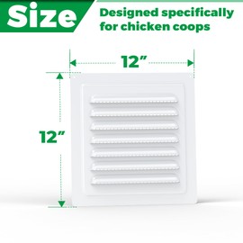 Forestchill Air Vent Louver for Chicken Coop, 12" x 12" Air Vent Grille with Built in Screen Mesh, Louvered Exhaust Grille for Chicken Coops Ventilation, White