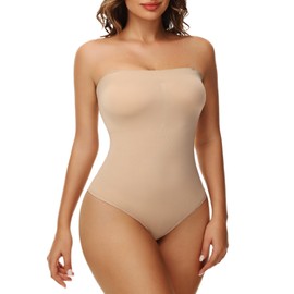 Ellareese Strapless Shapewear Bodysuit for Women Thong Body Shaper Under Dress Tummy Control Sculpting Bodysuit Tank Top Butt Lifter
