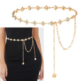 XZEIT Women's Chain Belt for Dresses Waist Chain Belt Waist Women's Gold Gothic Oriental Boho Waist Belt Chains Gold for Costume Jewellery 47 Inches - 120 cm for Jeans Dresses Jeans