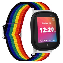Lamshaw - Correa de repuesto ajustable de nailon elástico de liberación rápida, compatible con XPLORA X6 Play Watch (arco iris oscuro)