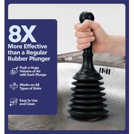 Luigi's Sink and Drain Plunger for Bathrooms, Kitchens, Sinks, Baths and Showers - Powerful Unblocker Tools - Accordion Plungers to Clear and Unblock Blocked Drains - Black