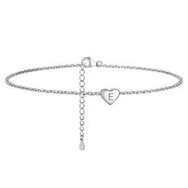 PROSILVER Sterling Silver Anklet letter E Heart Charm Teen womens Anklets Initial Silver