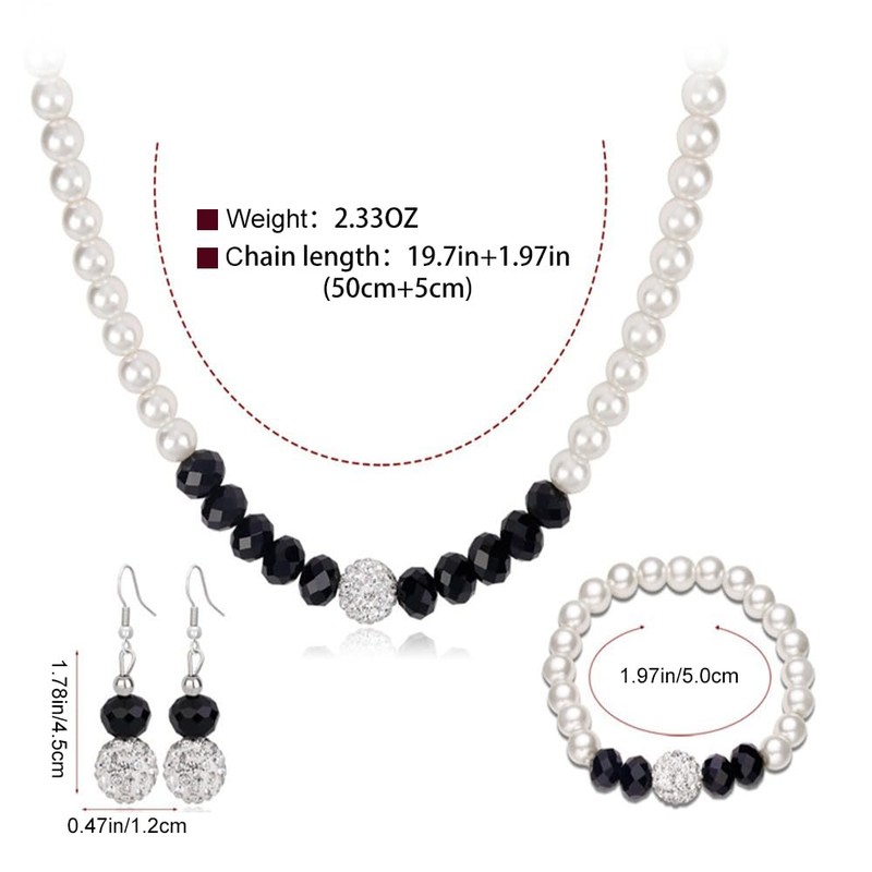 MJARTORIA blanco negro perlas de imitación collar arete pulsera conjunto