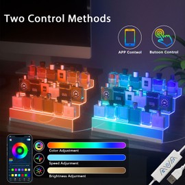 16” Acrylic Display Organizer with LED Light - 3 Tier Perfume Stand and Display Step Shelves Holder, Cologne Organizer for Men, Figures Stand, Porta Perfumes Para Tocador, Clear Riser, 2 Pack Stands