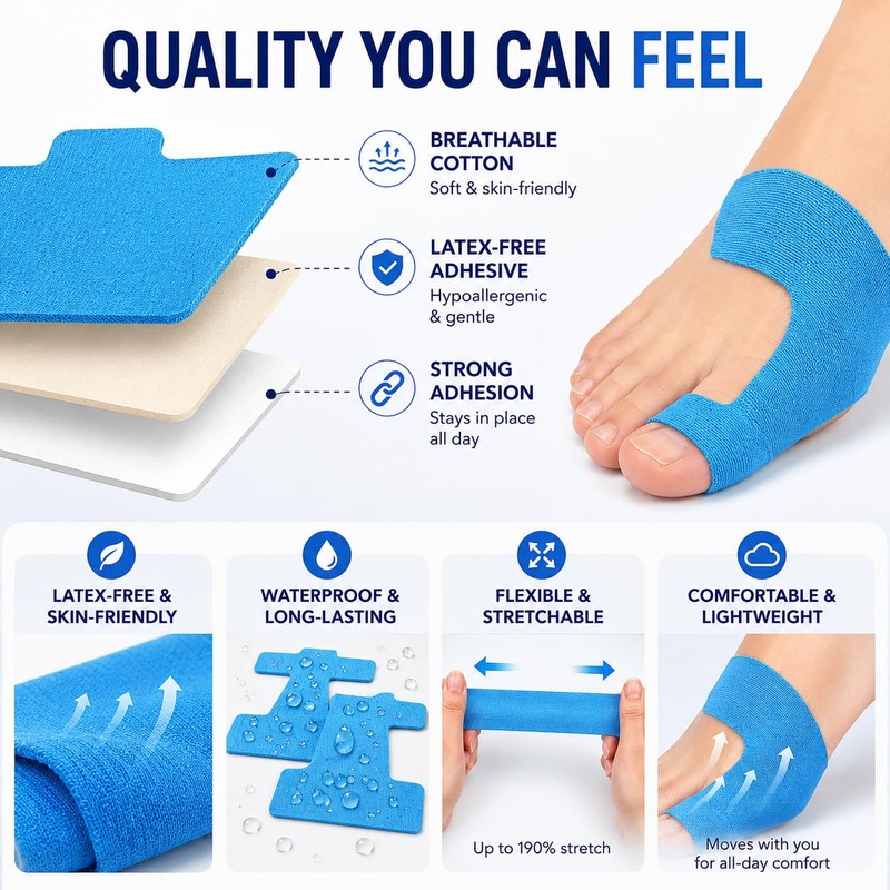Bunion Tape, 32 Pcs Pre Cut Kinesiology Strips for Big