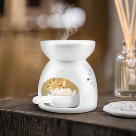 Ceramic Oil Burner with Flower Pattern Design, Essential Oil Diff & Tea Light Warmer (Includes Candle Spoon), Aromatherapy Holder for Home Decor - Perfect for Relaxation, Mood Lighting, and Gift