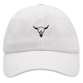 JPAK Bull Skull Premium Dad Hat Embroidered Cotton Baseball Cap Cowboy White