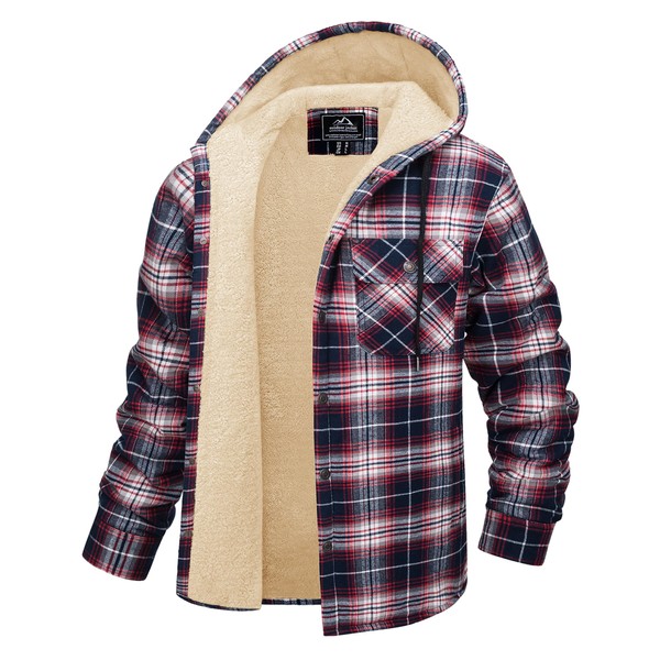 CRYSULLY Winter Hoodies for Men Lightweight Fleece Lined Plaid Shirts