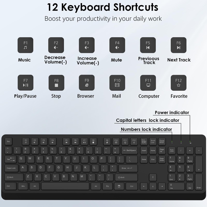BKA BYA Wireless Keyboard and Mouse Combo,Full Size Quiet Keyboard