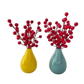 Minivasexyz Mini Vases Including Flowers, Set of 2, Yellow and Blue Small Vases with Red Flowers, Birthday