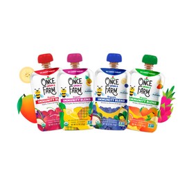 Once Upon a Farm | Immunity Blend | Apple, Cherry & Elderberry, Mango, Banana & Spirulina, Pineapple, Banana & Dragon Fruit, Pineapple, Banana & Dragon Fruit | No Added Sugar | Variety Pack of 24