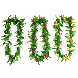 douyif Flower Chain Hawaiian Lei Garlands Hawaiian Party Wreath 3 Pieces Garland Plant Hawaii Plant Garlands for Tropical Hawaiian Party Beach Parties Birthday Carnival Parties (a Green)