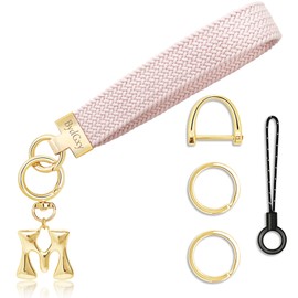 BydGxy Initial Keychain for Women Cute, Wristlet Bracelet with Keyring, Stretchy Keychain Strap, Car Accessories, Llaveros Para Mujer, Key Rings for Car Keys, Gift for Men & Women (Light Pink M)