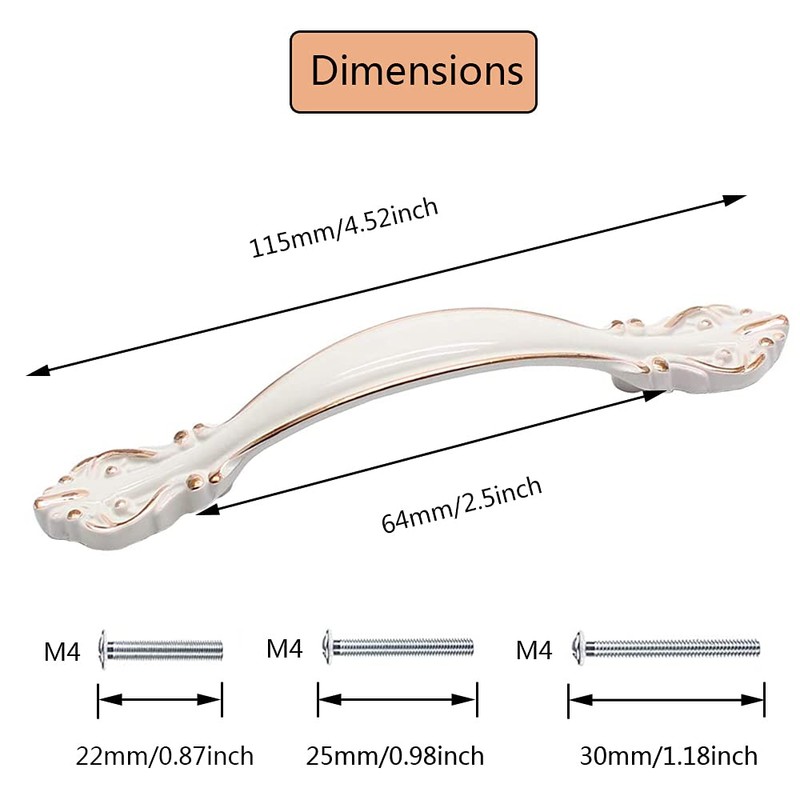 Aigeou 6 Pack Ivory White Cabinet Handle Pulls 2-12 (64mm)