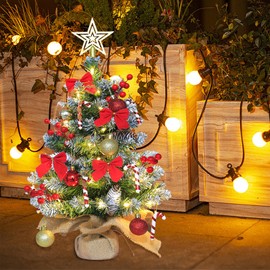 Artificial Christmas Tree, 45 cm Christmas Tree with LED Lighting, Mini Artificial Christmas Tree with 28 DIY Christmas Decoration, Suitable for Christmas Decoration, Table Decorated Christmas