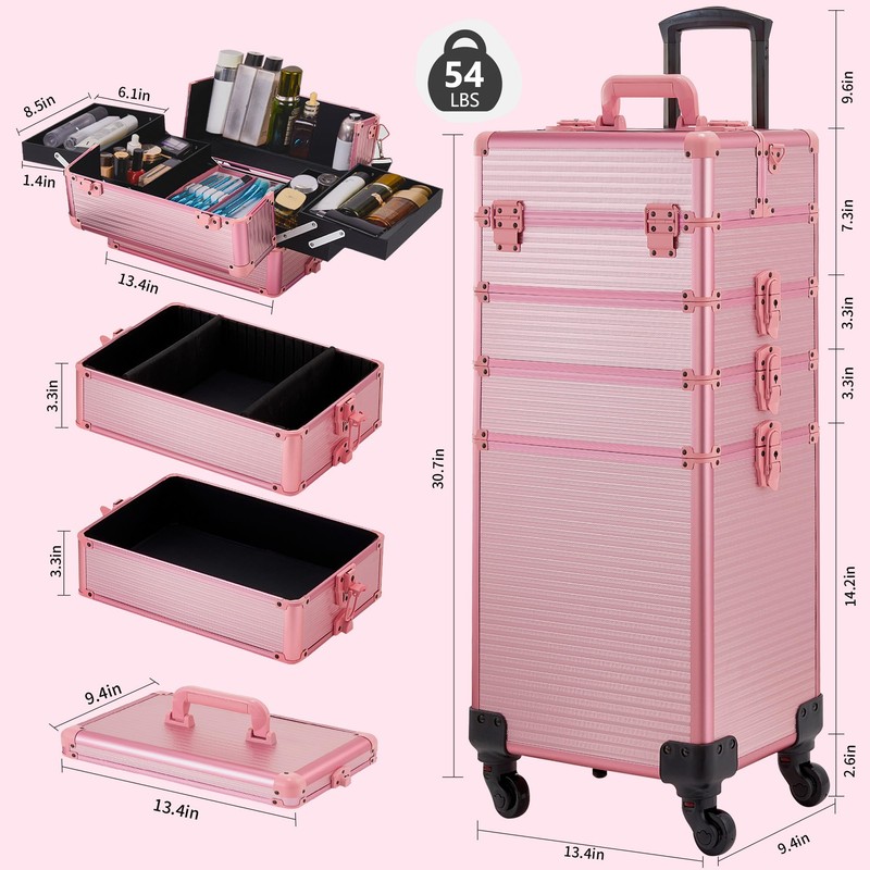 GALHUBIS Rolling Makeup Case, Makeup Train Case with Lid, 5
