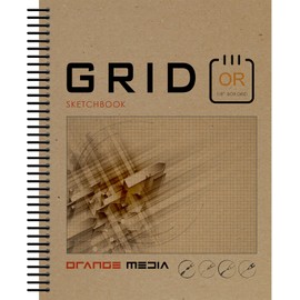 Design Ideation Orange Media GRID Sketchbook. Spiral Bound. Left Spine. Multi-Media. (8.5" x 11") 1/8" BOX. (ORANGE GRID). SB-2550-LS
