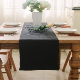 2 Piece Fabric in 1,Dinning Table Runner 12 x 108 Inches Farmhouse Kitchen Coffee Burlap Table Runner for Holiday Party, Black