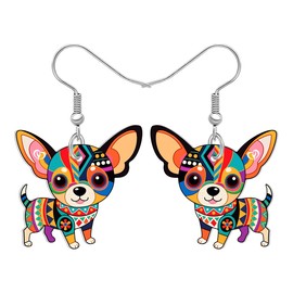 DALANE Acrylic Cute Dog Mom Gifts Chihuahua Dangle Drop Earrings Funny Mandala Pattern Design Bohemian Jewelry Boho Gifts for Women Dog Lovers Pet Puppy Owners (Colorful)