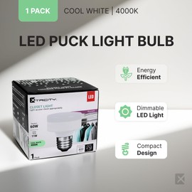 Xtricity LED Puck Light Bulb, E26 Bulb Base, Dimmable, Flat Light Bulb 11W (60W Equivalent), 800 Lumens, 4000K Cool White, Low Profile Light Bulb 120V, UL Listed (6 Pack)