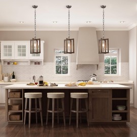 Farmhouse Pendant Lighting, Rustic Vintage Metal Pendant Light Fixture with Wood and Sliver Brushed Finish for Kitchen Island, Dining, Foyer, Entry, and Living Room