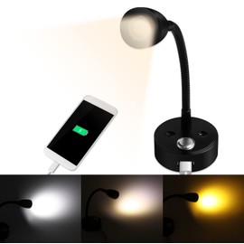 Qoope RV Reading Light with USB Charging Port, 3-Color 10-30V Dimmable RV Boat Bedside Reading Lamp Interior Lights with Flexible Gooseneck for Camper Van Travel Trailer Truck Motorhome