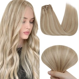 Easyouth Clip in Hair Extensions Human Hair Ash Blonde Highlights Bleach Blonde Hair Extensions Clip in Human Hair Blonde Highlighted Clip on Human Hair Extensions 120g 7pcs 22inch