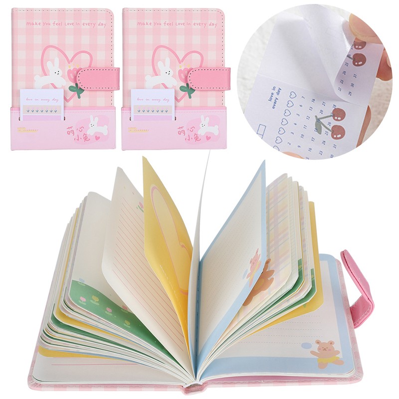 2Sets A6 Magnetic Buckle Notebook Binder Cute Bunny Pattern Daily