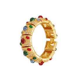 SHANG JIURUI Gold-tone Chunky Cuff Bracelets for Women Luxurious Multi-color Gemstones Bangles Bracelet Wide statement Bracelet Fashion Jewelry Gifts