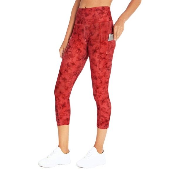Jessica Simpson Sportswear Movement Capri Legging, Mineral Red Ink Tie Dye Wash, Small
