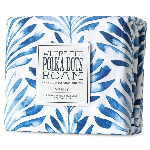 Where The Polka Dots Roam Blue Indigo Palms Floral Bedsheet