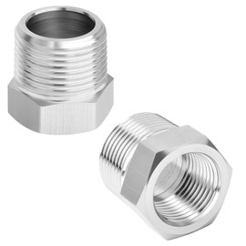 QZKJQDD 2 Pcs 304 Stainless Steel Reducer Hex Bushing, 1/2" BSP Male to 3/8" BSP Female Pipe, Reducing Adapter Fitting Converter, for Water Oill Air Gas