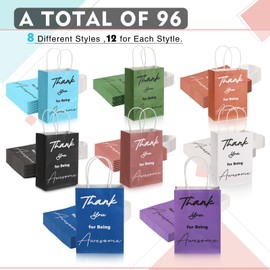 Fulmoon 96 Pieces Thank You Gift Bags Thank You for Being Awesome Bags with Handles Paper Gift Wrap Bags Party Favor Goodie Bags for Employee Coworker Colleague Appreciation, 5.9 x 3.1 x 8.3 Inch