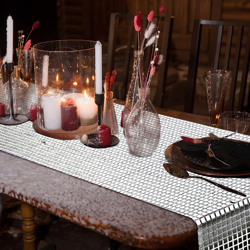 Disco Decorative Table Runner Silver 30 x 180 cm Glitter