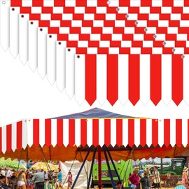 Carnival Tent Circus Theme Party Decorations White and Red Striped Circus Awning Decor 3D Awning Circus Tent Canopy for Mardi Gras Theme Party Decor, 9.84 x 78.74 Inch(9 Pcs)
