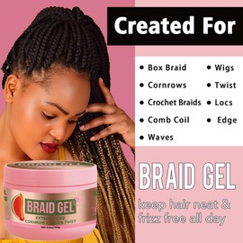 Braiding Gel Extra Hold 8.8 oz -Great For Braid Gel,Twist, Locs & Smooth Edges - Contains Rosemary Hair Growth Oil for Frizz Control, High Shine, Edge Control