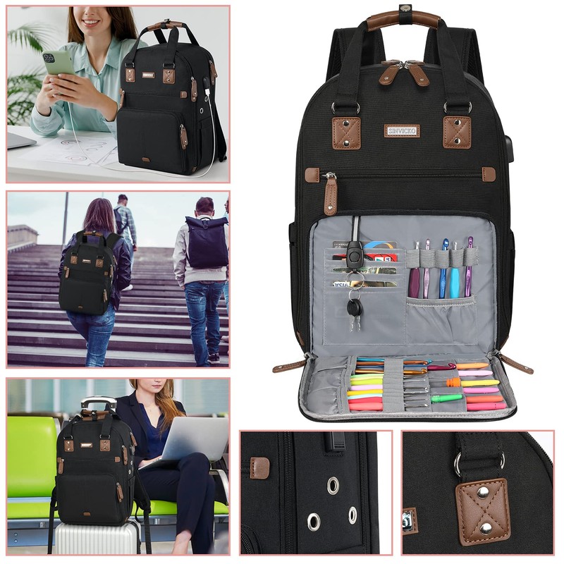 Crochet Bag Backpack,Knitting Bag Backpack and Totes Organizer with USB