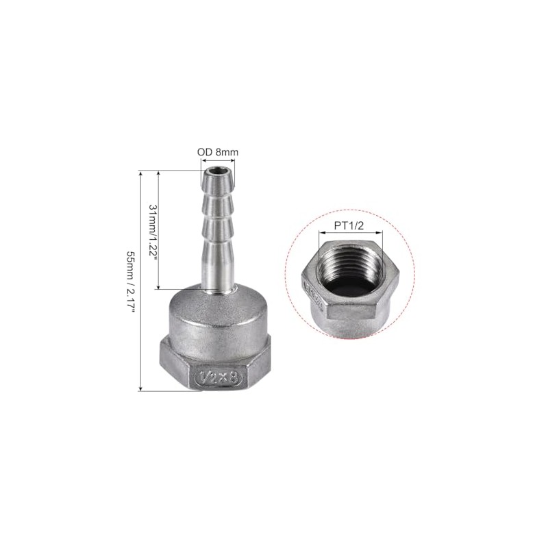 sourcing map 304 Stainless Steel Hose Connector Hose Nozzle Fitting