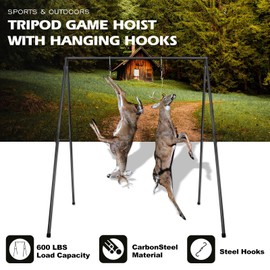 Deer Game Hanger Hoist, Tripod Deer Hanging Stand, Deer Skinning Rack with 2 Meat Hooks for Hunting and Fishing, Animal Skinning, Dressing and Butchering - Heavy Duty