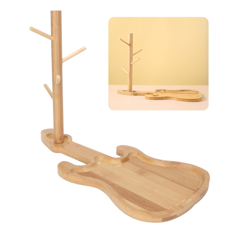 Key Storage Tray Wood Modern Guitar Shaped Base Jewelry Key