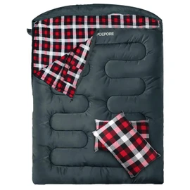 POEPORE Double Sleeping Bag Flannel for Adults with 2 Pillows 2 Person Sleeping Bags Camping XXL Queen Size Two Person Sleeping Bag for Cold Weather