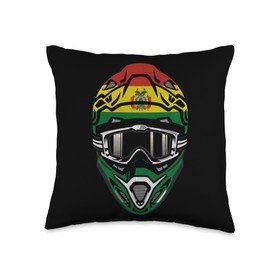 Motocross Dirt Bike BMX Rider Helmet Graphic Motocross Helmet with Flag of Bolivia Throw Pillow, 16x16, Multicolor