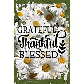 Daisy Flower Wall Art Grateful thankful blessed leaf cursive abundant happy love Hanging Wall Sign 8 x 12 Decor Funny Gift