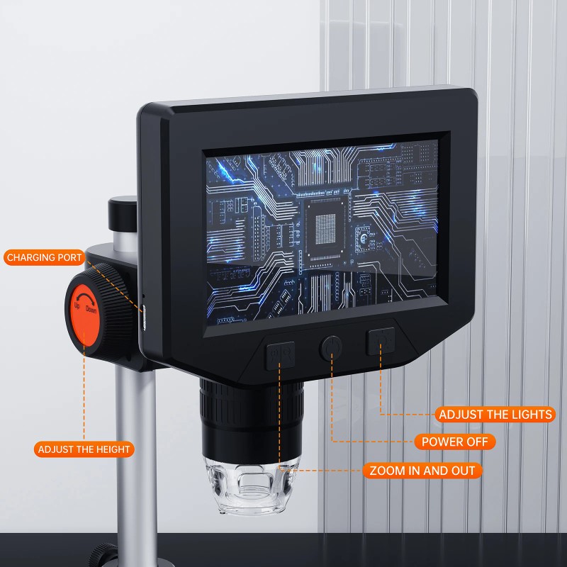 Toolzia 4.3in HD Digital Microscope with 8 LED Lights, 1000X