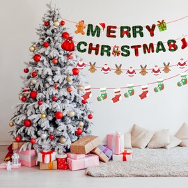 6 Pcs Christmas Banners Christmas Decorations Hanging Bunting Garland Christmas Flags Banner Hanging Xmas Decorations for Christmas Party Decorations