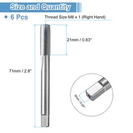 sourcing map 6pcs Straight Flute Thread Tap, M8 x 1 Metric Screw Threading Tapping Tool Thread Milling Machine Taps, High-Speed Steel 6542 (HSS 6542)