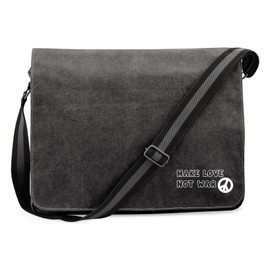 Huuraa Crossbody Bag Make Love not War Geschenk 14 Liter Black Canvas Make Love not War Accessoire